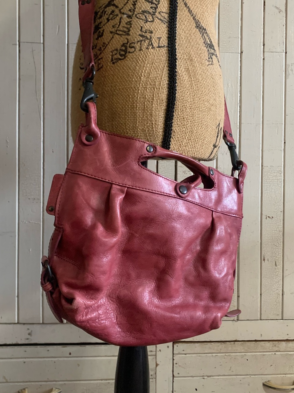 Aunts & Uncles Cranberry Pink Leather Shoulder Bag
